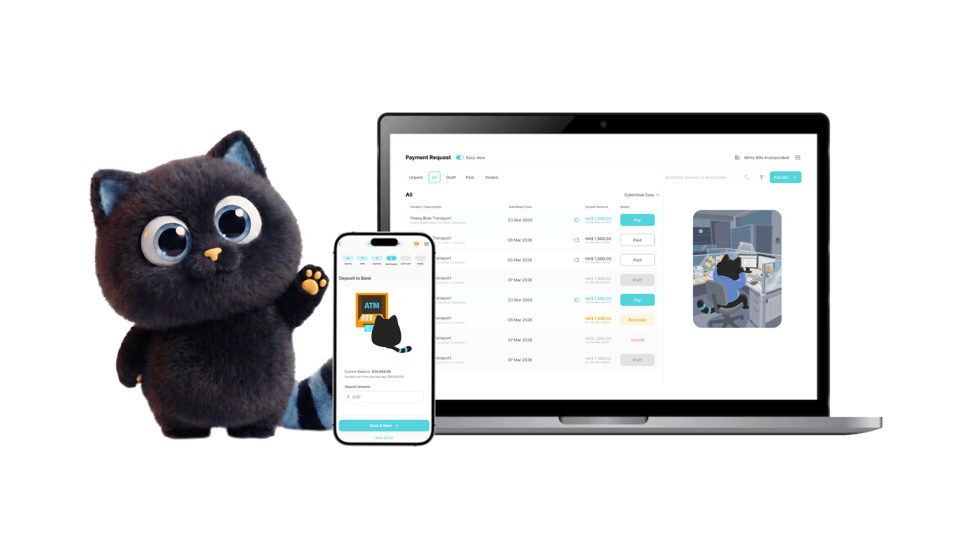 Daily Minty hero image showing a cat with a laptop and phone